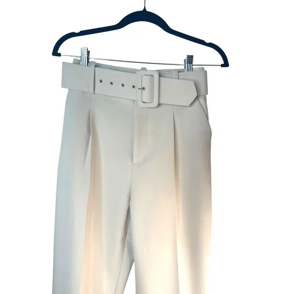 NWOT ZARA XS High-Waist Trousers With Wide Belt Neutral Cream High Rise - Picture 14 of 16